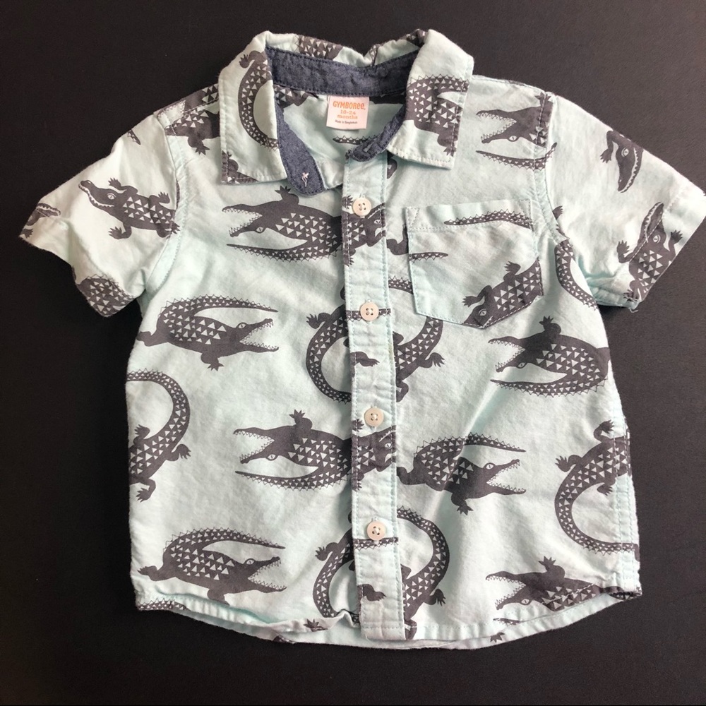 Gymboree True Blue Summer Alligator Button Down Shirt Boy Size 18-24 months